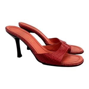 Bloomingdale's Coral Pink Snakeskin Mule Sandal Size 9M EUC
